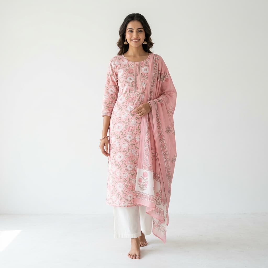 Floral Cotton Kurti Set